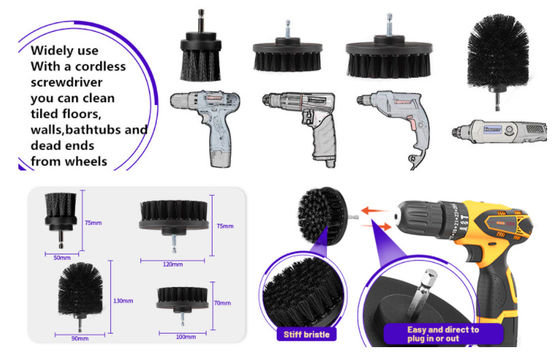Drill Powered Cleaning Brushes For Pool Tile, Floor, Brick, Ceramic, Marble, Grout, Bathroom, Car, Kitchen (Black)